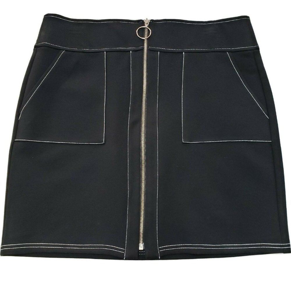 INC Skirt Size M Medium Black Pull Up w Zip Front